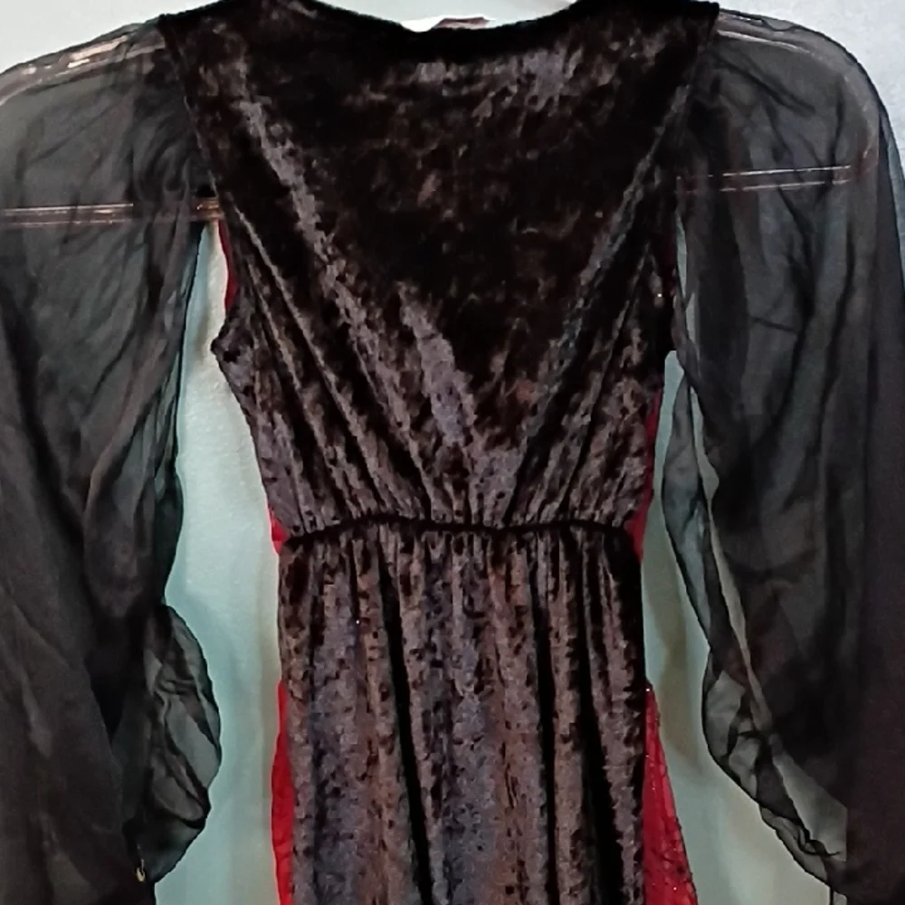 Girls Small Vampiress Red and Black Crushed Velvet Costume